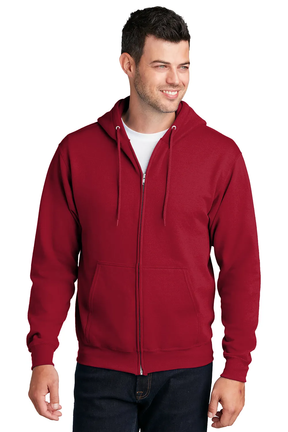 Port & Company Herren Core Pill Resistant Fleece Full-Zip Kapuzenpullover mit Taschen - Rot