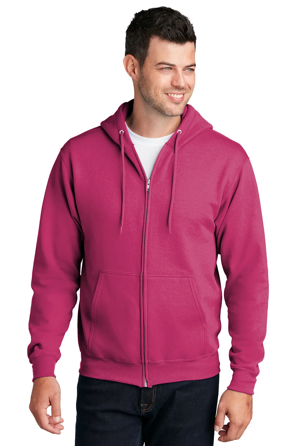 Port & Company Herren Core Pill Resistant Fleece Full-Zip Kapuzenpullover Hoodie mit Taschen - Sangria Pink
