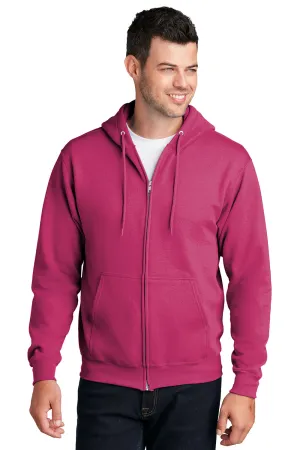 Port & Company Herren Core Pill Resistant Fleece Full-Zip Kapuzenpullover Hoodie mit Taschen - Sangria Pink