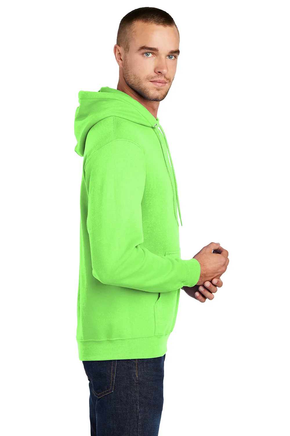 Port & Company Herren Core Pill Resistant Fleece Kapuzenpullover Hoodie mit Beuteltasche - Neon Grün