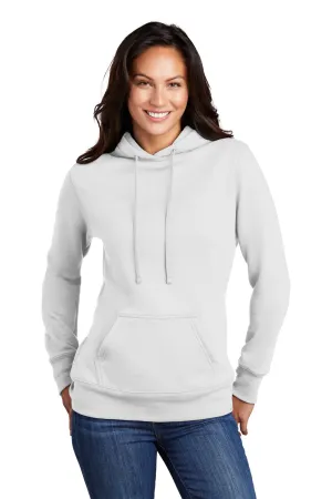 Port & Company Damen Core Fleece Kapuzenpullover Hoodie mit Kangaroo-Tasche - Weiß