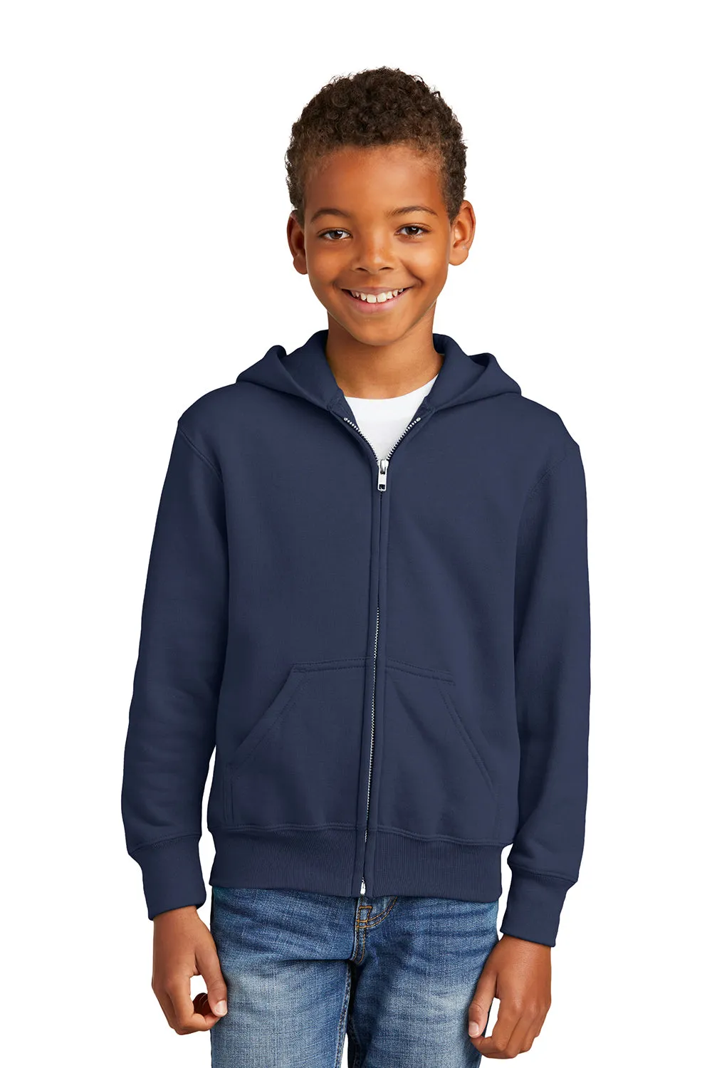 Port & Company Youth Core Pill Resistant Fleece Full-Zip Kapuzenpullover mit Taschen - Marineblau