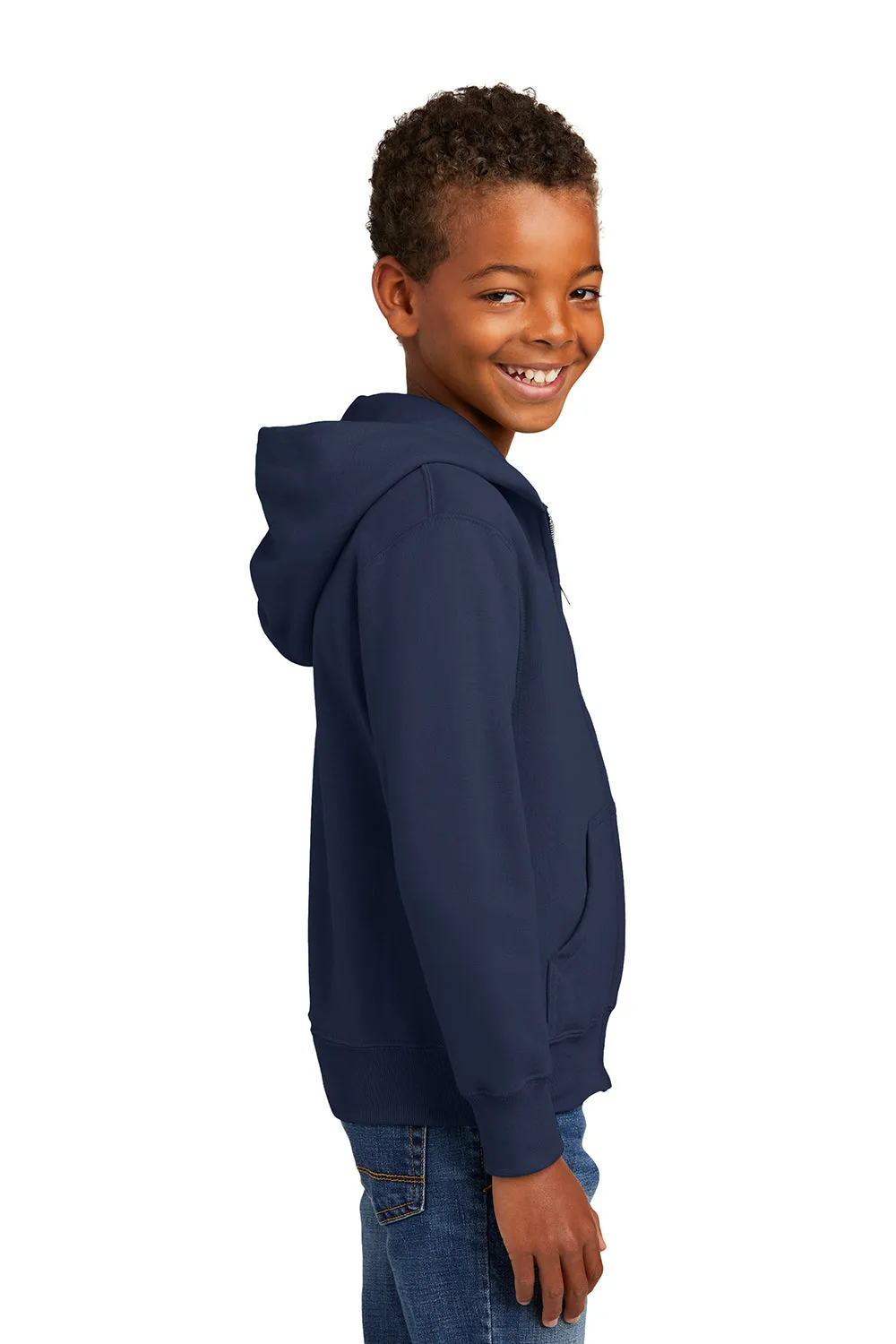 Port & Company Youth Core Pill Resistant Fleece Full-Zip Kapuzenpullover mit Taschen - Marineblau