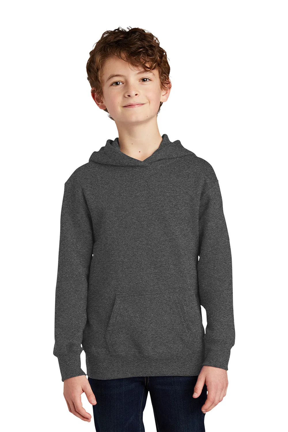 Port & Company Jugend Favorit Fleece Kapuzenpullover Hoodie mit Kangaroo-Tasche - Heather Dunkelgrau