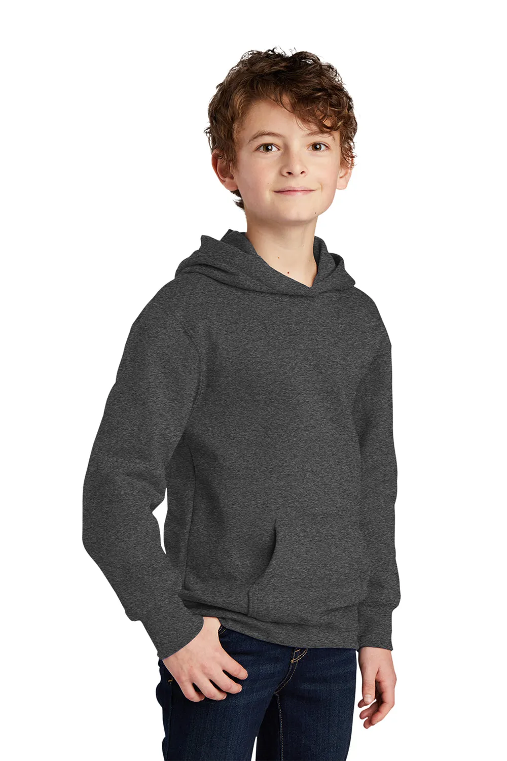 Port & Company Jugend Favorit Fleece Kapuzenpullover Hoodie mit Kangaroo-Tasche - Heather Dunkelgrau