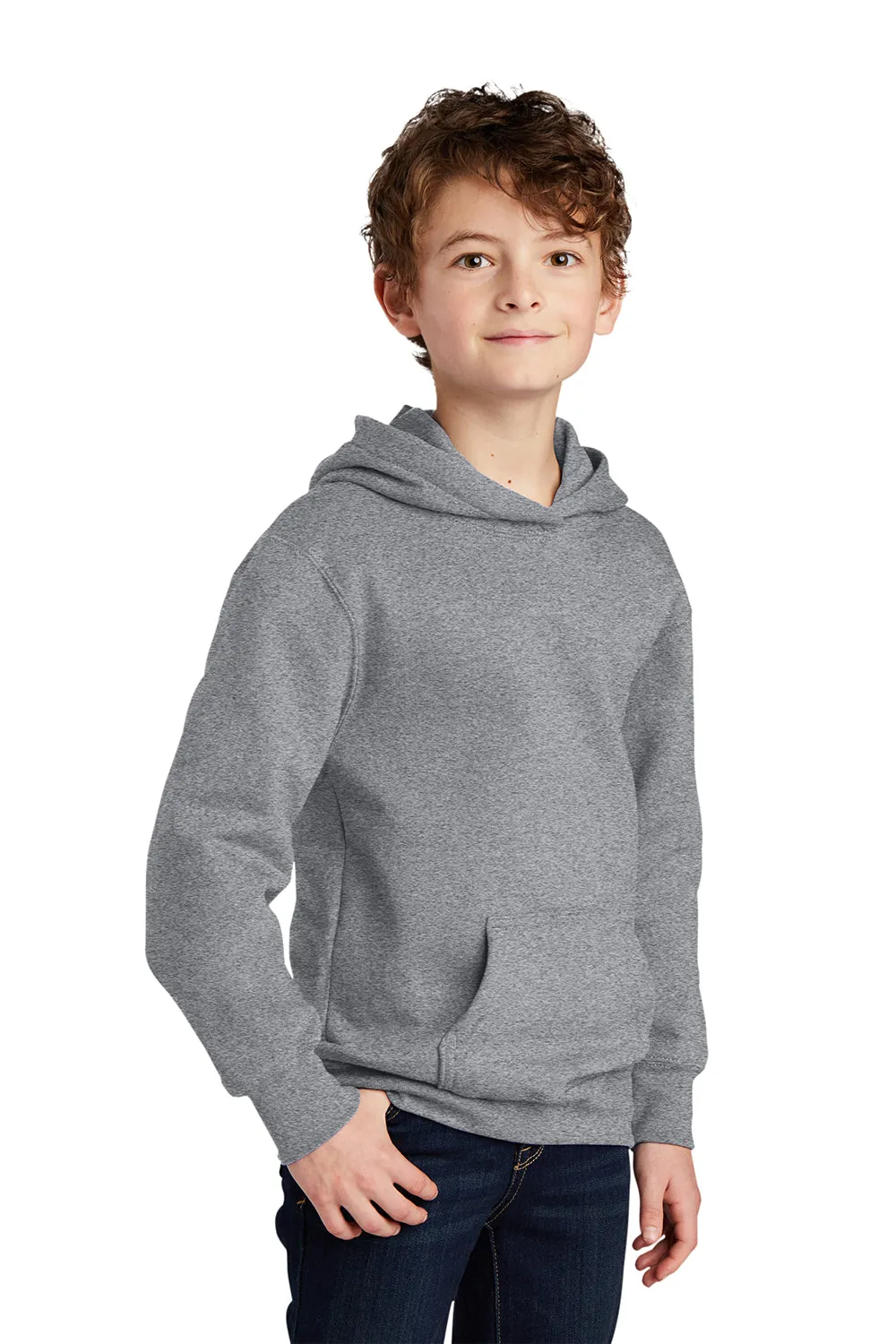 Port & Company Jugend Favorit Fleece Kapuzenpullover Hoodie mit Kangaroo-Tasche - Heather Grey