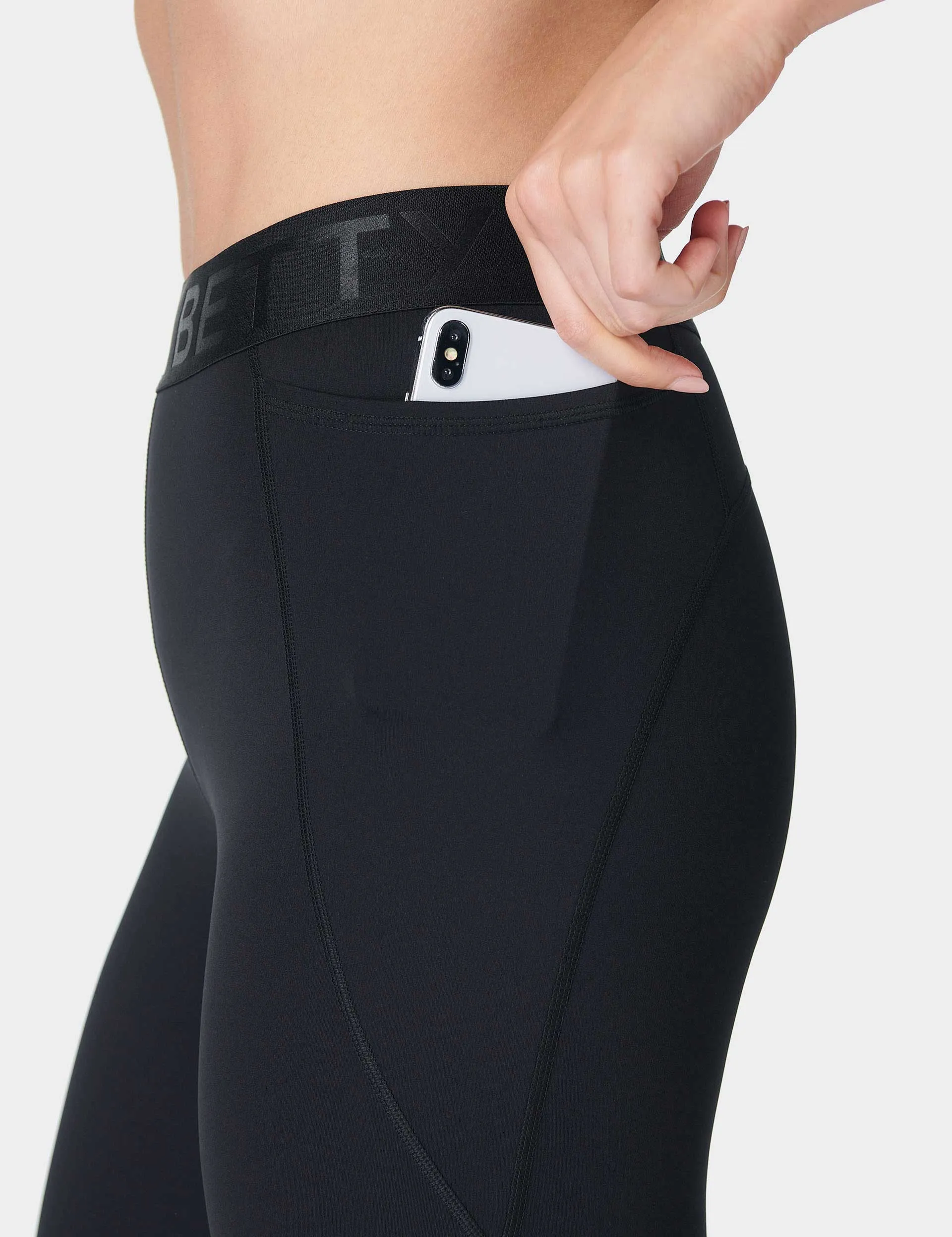 Power 7/8 Elastische Taillen-Gymnastikleggings - Schwarz