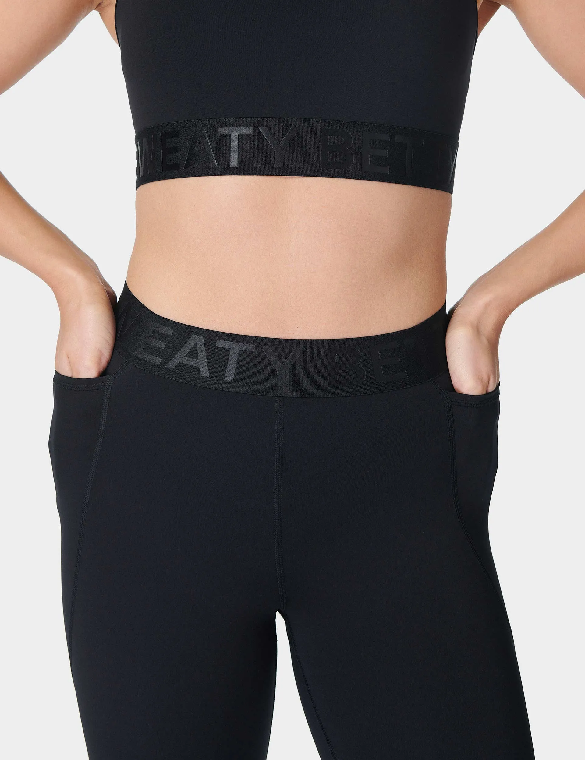 Power 7/8 Elastische Taillen-Gymnastikleggings - Schwarz