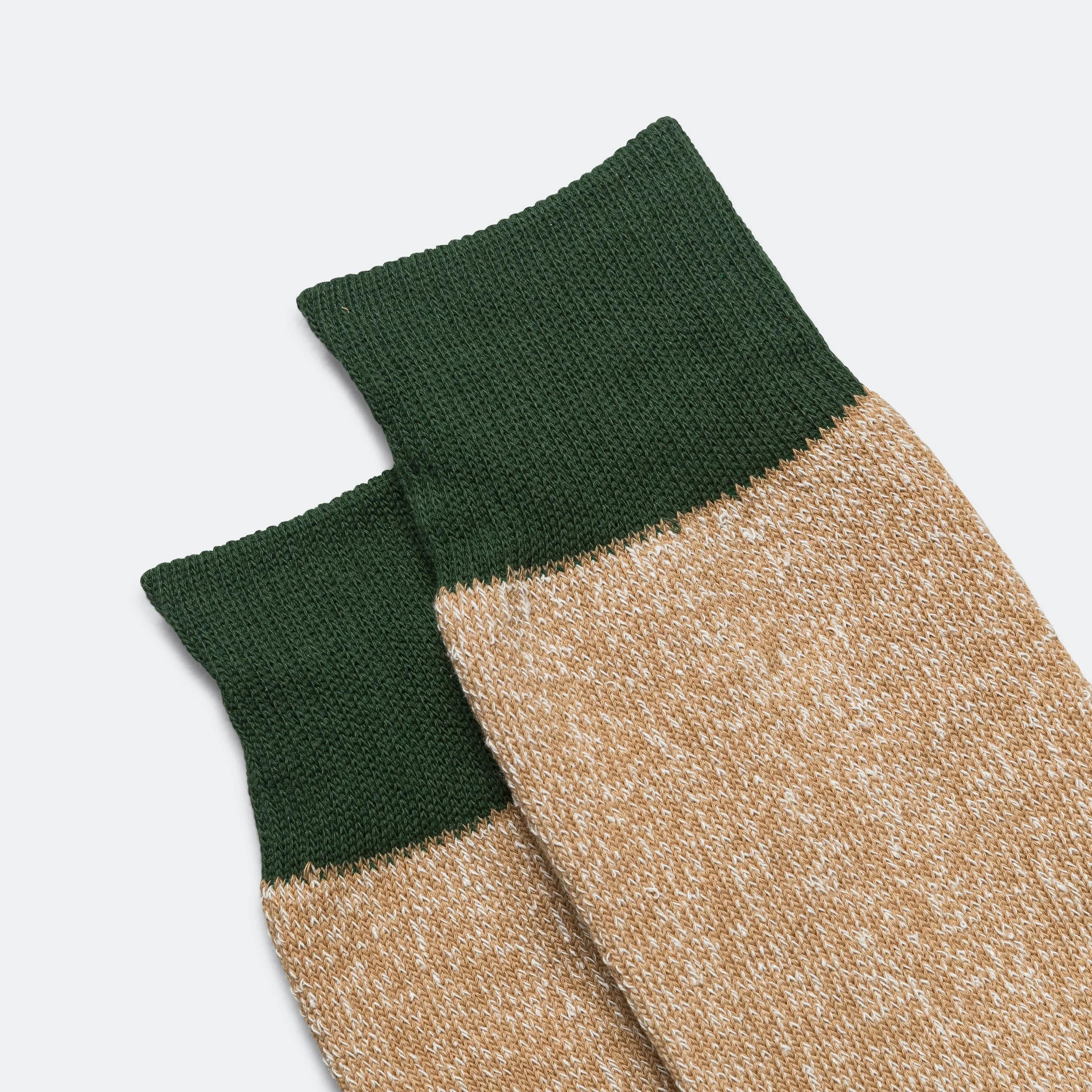 RoToTo Accessories Zweifarbige Crew-Socke - Dunkelgrün/Beige