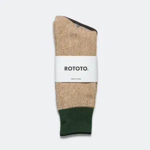 RoToTo Accessories Zweifarbige Crew-Socke - Dunkelgrün/Beige