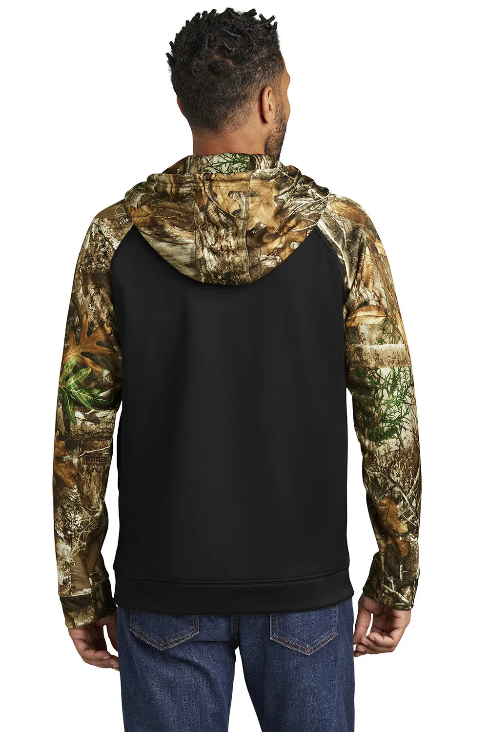 Russell Outdoors Herren Realtree Colorblock Feuchtigkeitstransportierender Full-Zip Kapuzenpullover mit Taschen - Schwarz/Realtree Edge Camo
