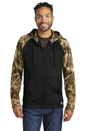 Russell Outdoors Herren Realtree Colorblock Feuchtigkeitstransportierender Full-Zip Kapuzenpullover mit Taschen - Schwarz/Realtree Edge Camo
