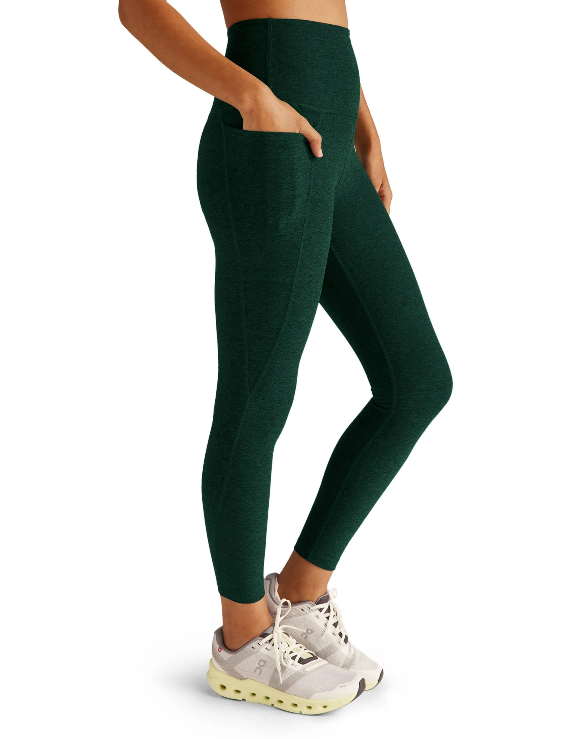 Spacedye High Waisted Midi-Legging mit Out-of-Pocket-Detail - Dunkles moosgrün meliert