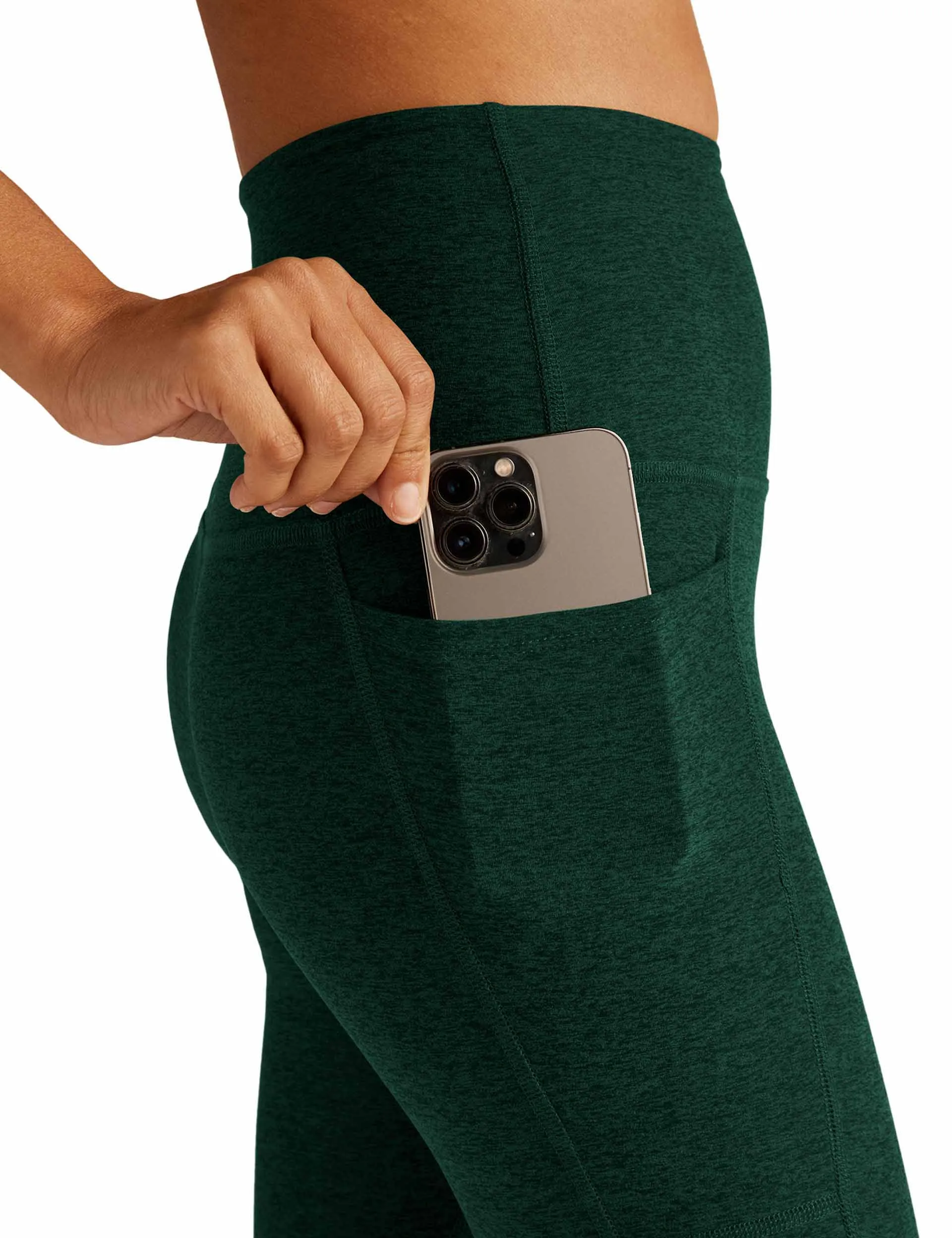Spacedye High Waisted Midi-Legging mit Out-of-Pocket-Detail - Dunkles moosgrün meliert