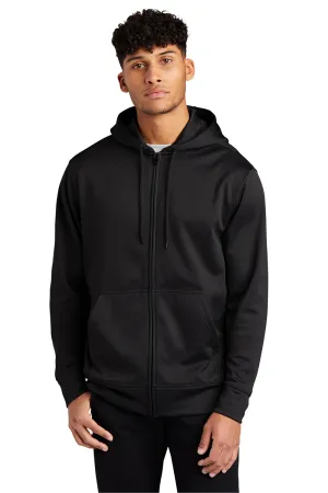 Sport-Tek Herren Sport-Wick Feuchtigkeitstransport Fleece Full-Zip Kapuzenpullover Hoodie mit Beuteltasche - Schwarz