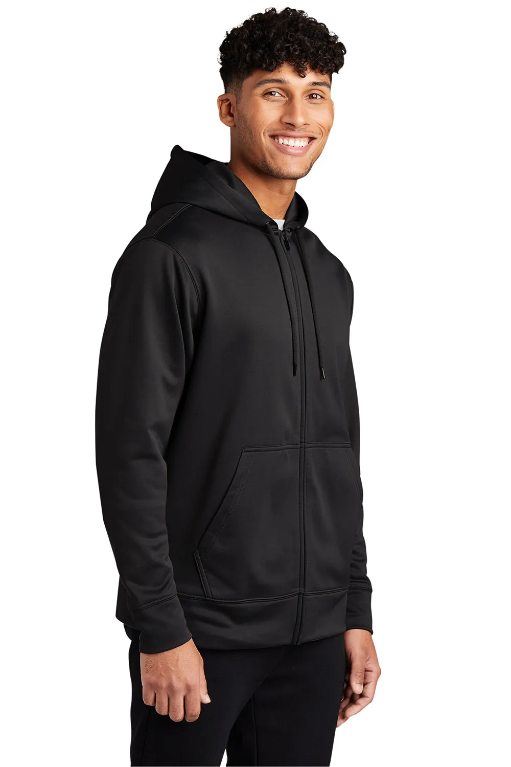 Sport-Tek Herren Sport-Wick Feuchtigkeitstransport Fleece Full-Zip Kapuzenpullover Hoodie mit Beuteltasche - Schwarz