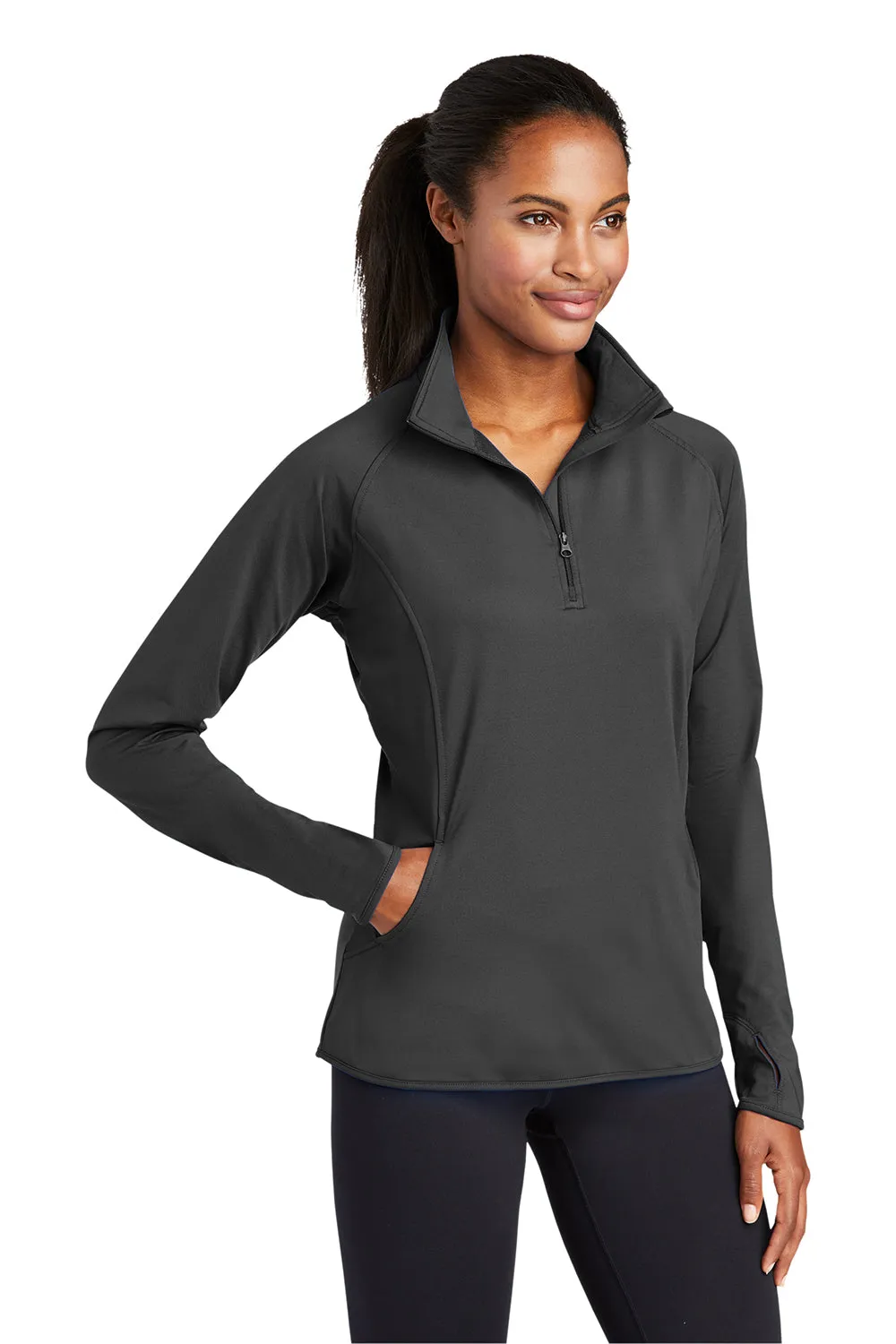 Sport-Tek Damen Sport-Wick Feuchtigkeitstransportierendes 1/4-Zip Sweatshirt mit Beuteltasche - Anthrazitgrau