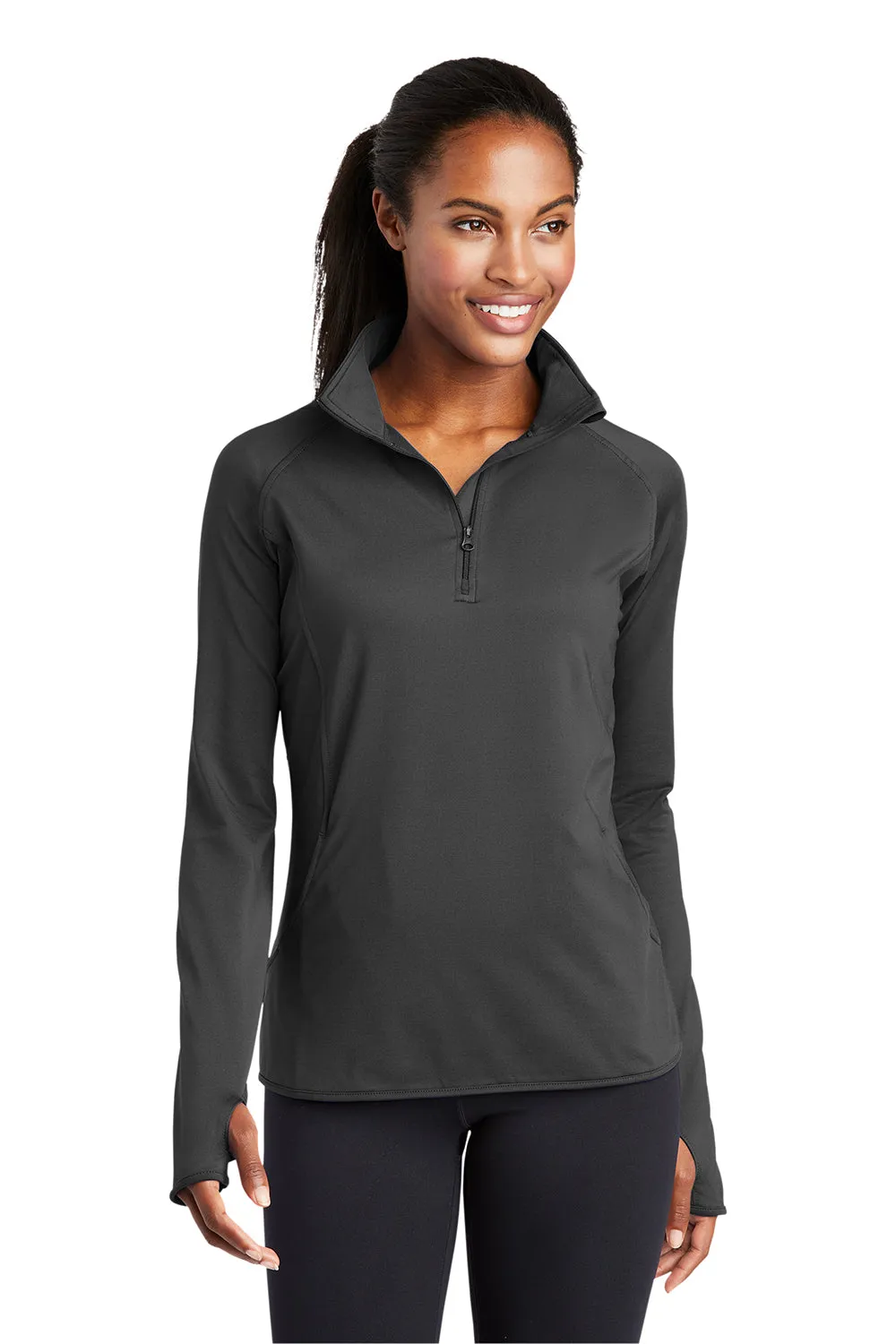 Sport-Tek Damen Sport-Wick Feuchtigkeitstransportierendes 1/4-Zip Sweatshirt mit Beuteltasche - Anthrazitgrau
