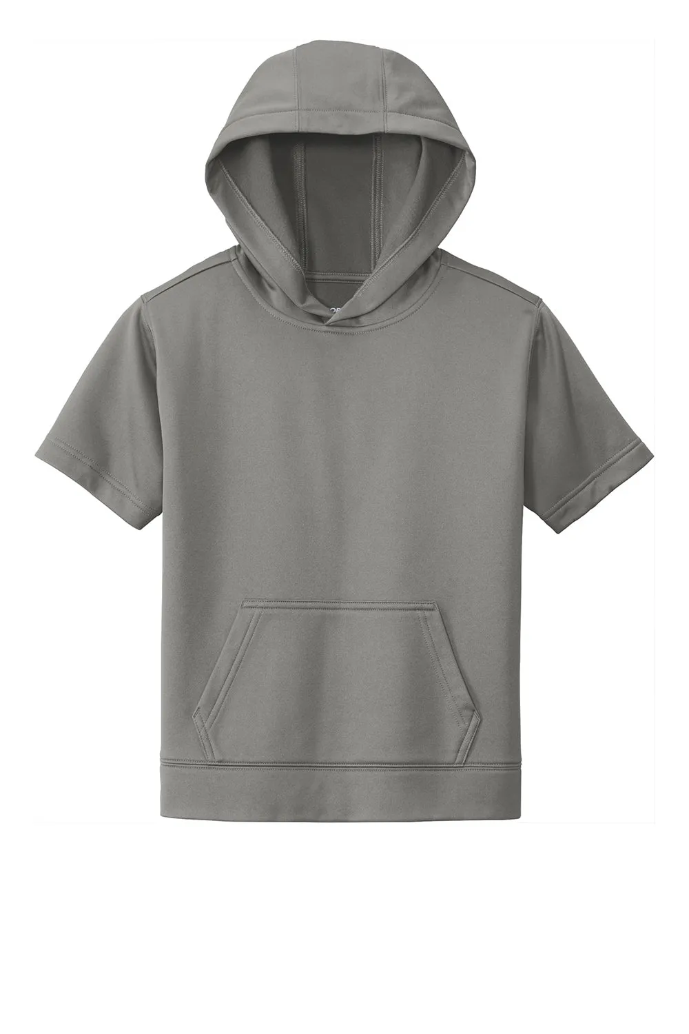 Sport-Tek Jugend-Fleece Feuchtigkeitstransportierendes Kurzarm-Hoodie-Sweatshirt mit Kangaroo-Tasche - Dunkles Rauchgrau