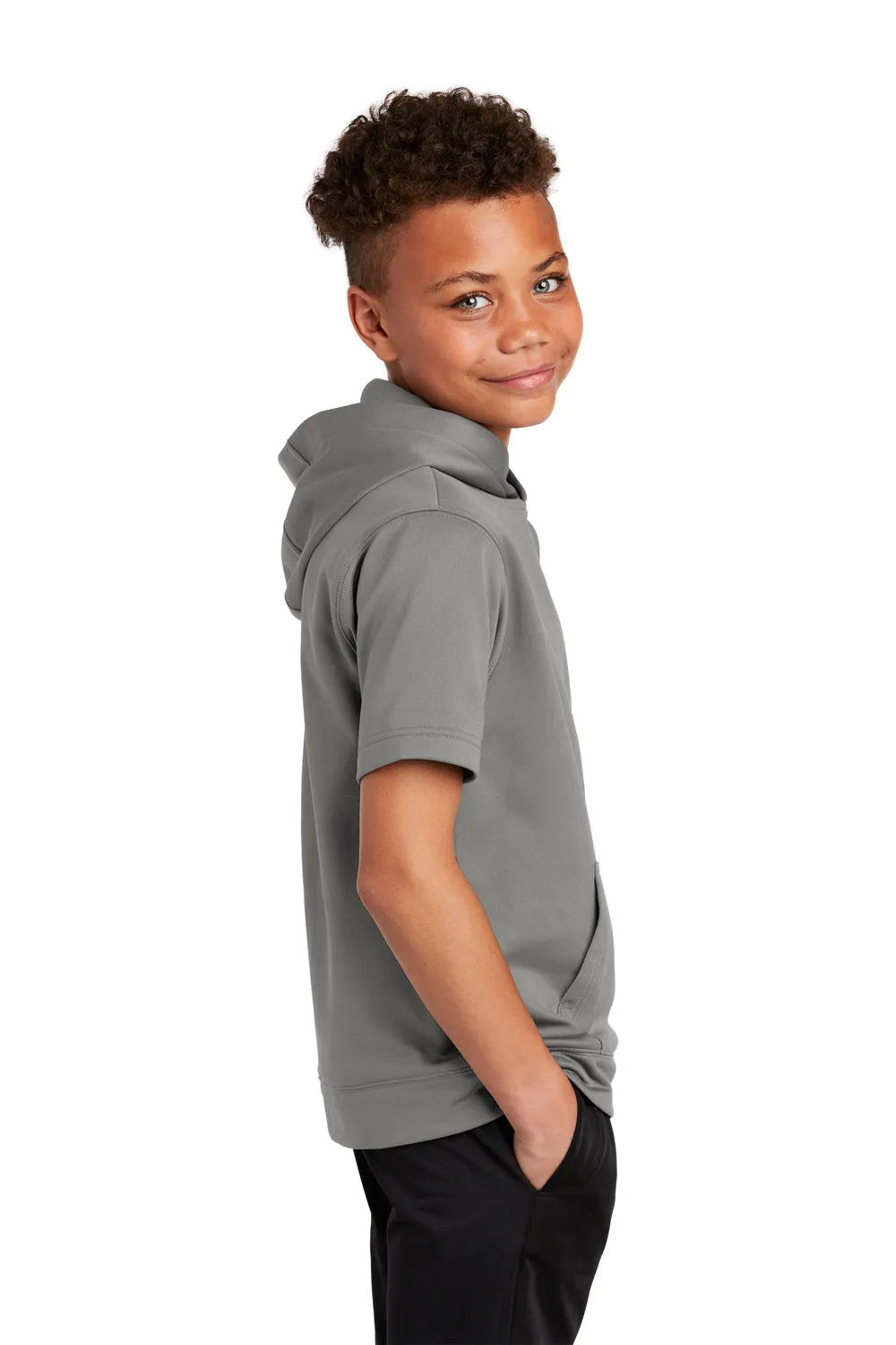 Sport-Tek Jugend-Fleece Feuchtigkeitstransportierendes Kurzarm-Hoodie-Sweatshirt mit Kangaroo-Tasche - Dunkles Rauchgrau