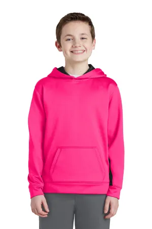 Sport-Tek Jugend-Sport-Fleece-Pullover mit Kapuze und Kangaroo-Tasche - Neon Pink/Schwarz - Auslaufmodell
