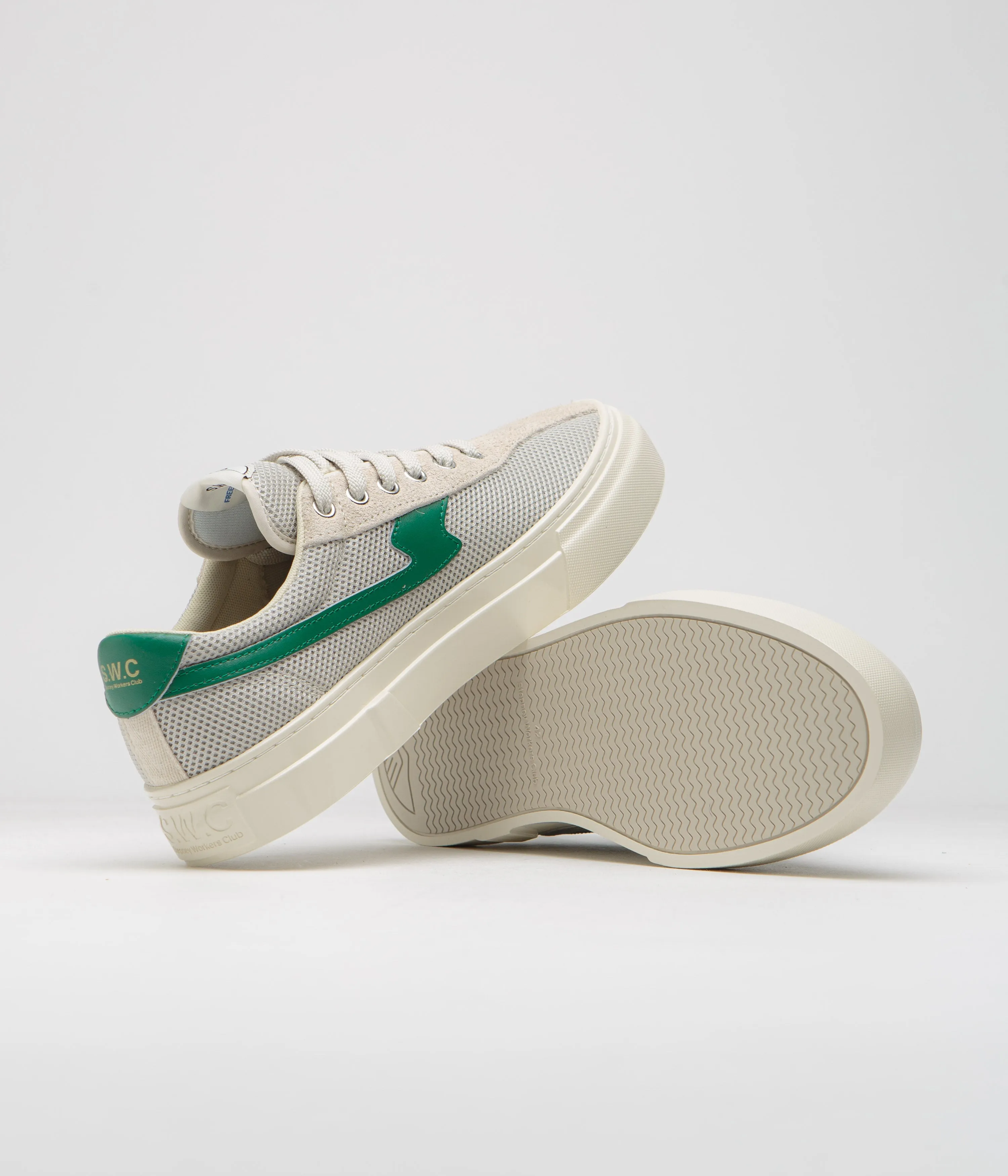 Stepney Workers Club Dellow S-Strike Cup Tennis Mesh Schuhe - Ecru / Grün Stepney Workers Club Schuhe