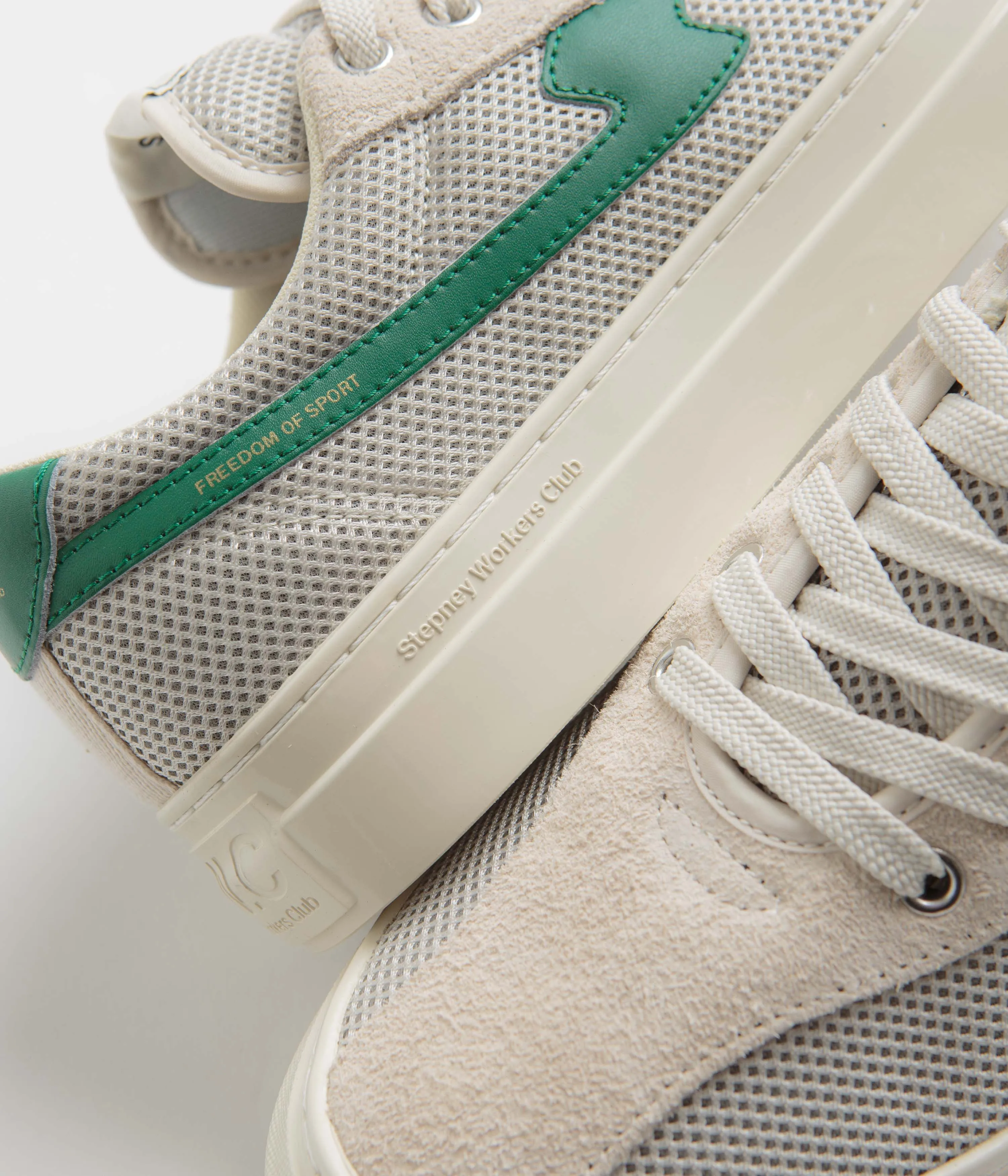 Stepney Workers Club Dellow S-Strike Cup Tennis Mesh Schuhe - Ecru / Grün Stepney Workers Club Schuhe