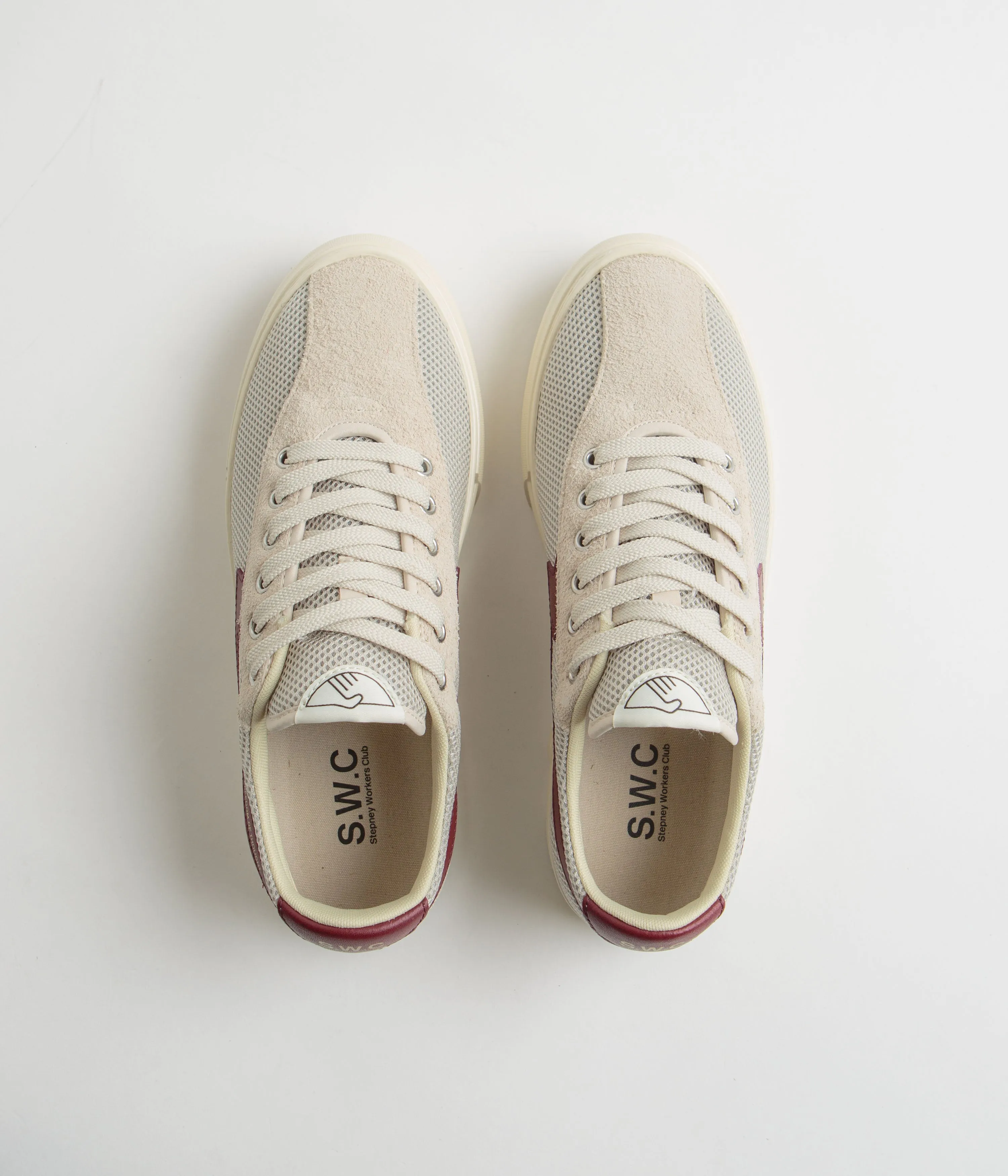 Stepney Workers Club Dellow S-Strike Cup Tennis Mesh Schuhe - Ecru / Rot Stepney Workers Club Schuhe