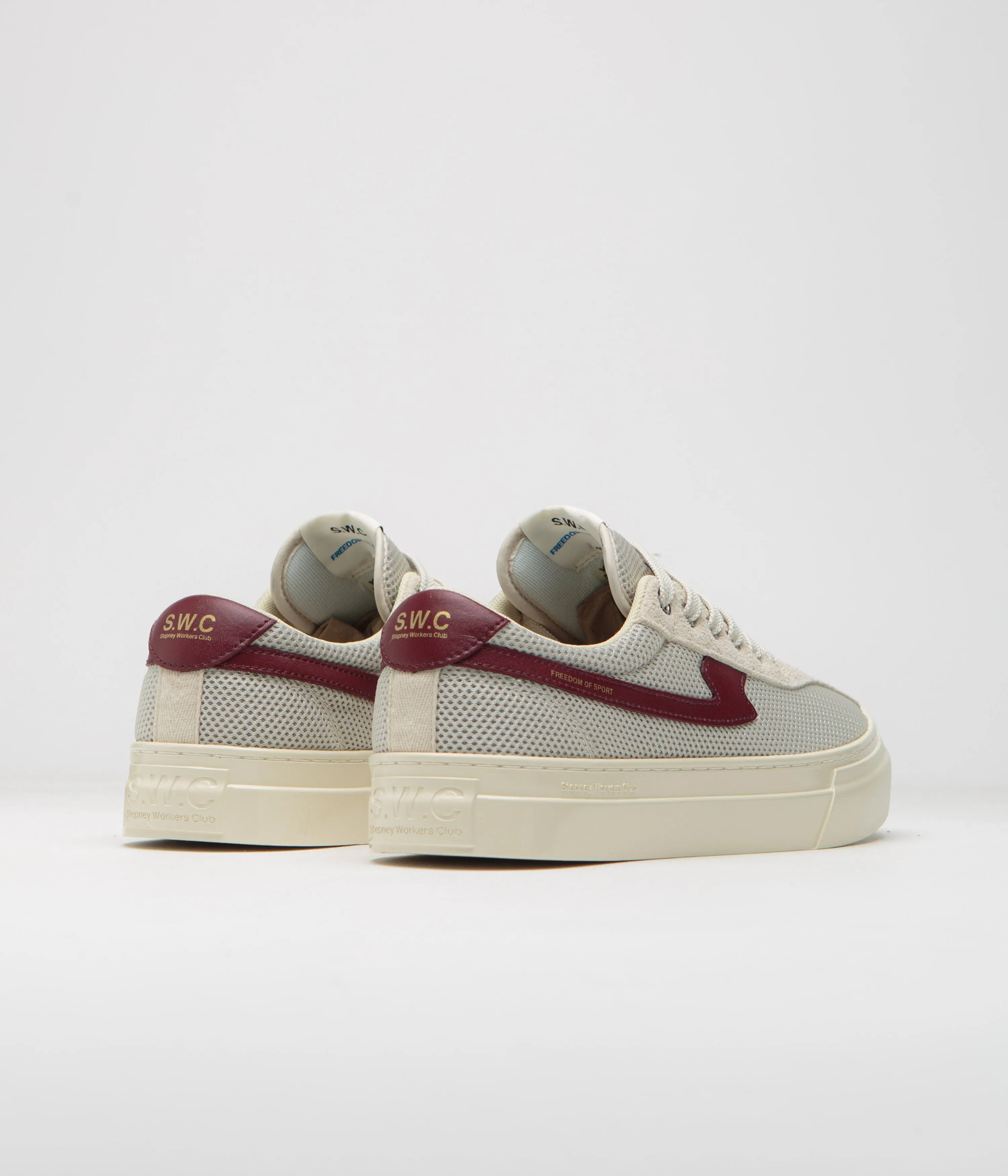 Stepney Workers Club Dellow S-Strike Cup Tennis Mesh Schuhe - Ecru / Rot Stepney Workers Club Schuhe