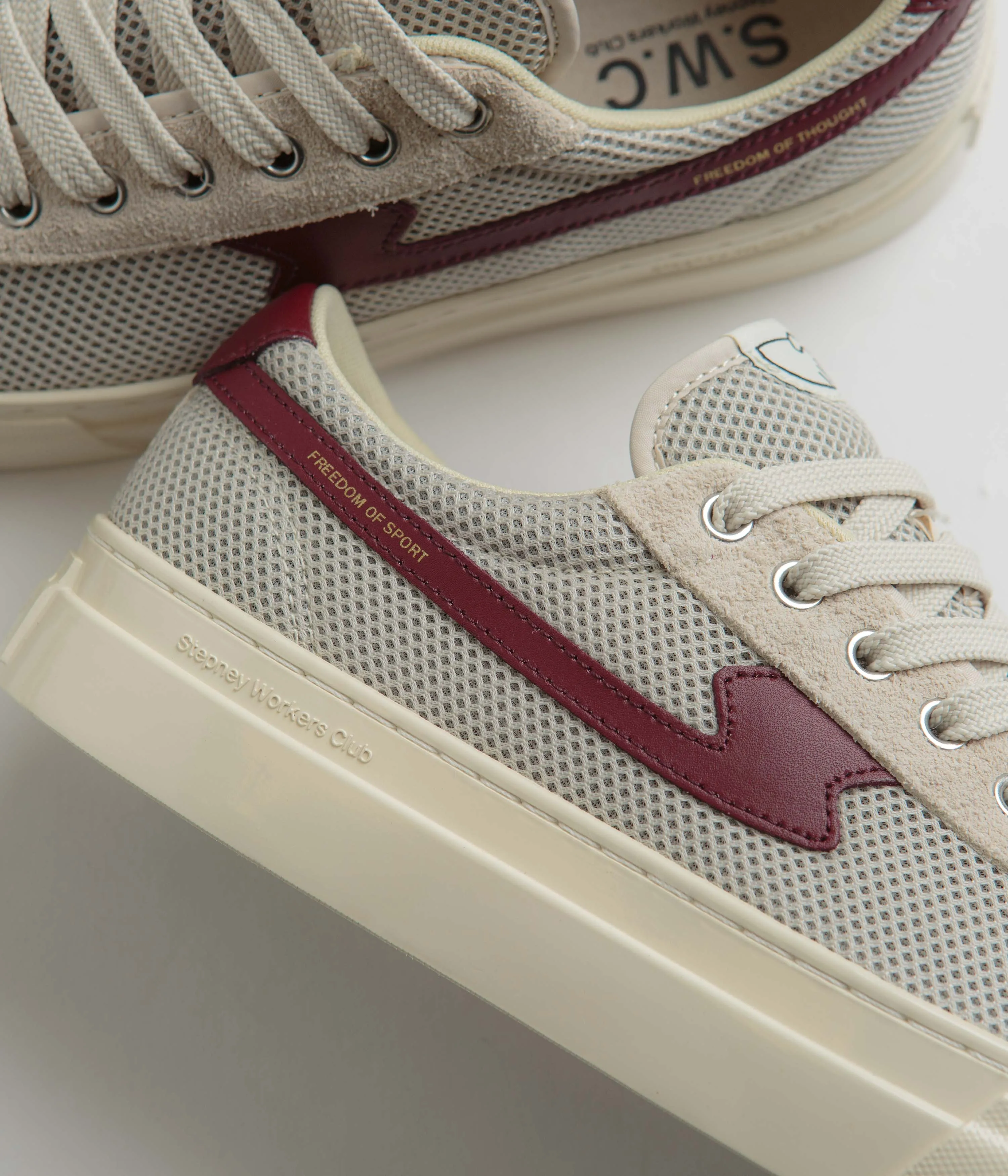 Stepney Workers Club Dellow S-Strike Cup Tennis Mesh Schuhe - Ecru / Rot Stepney Workers Club Schuhe