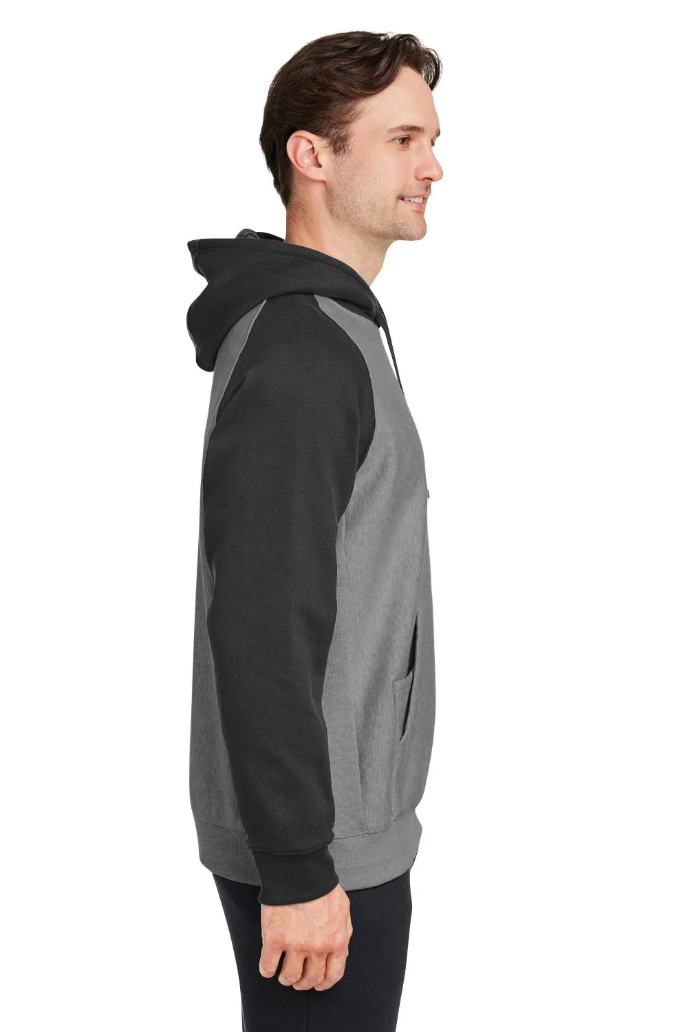 Team 365 Herren Zone HydroSport wasserabweisende Colorblock Kapuzenpullover Hoodie mit Beuteltasche - Heather Dunkelgrau/Schwarz