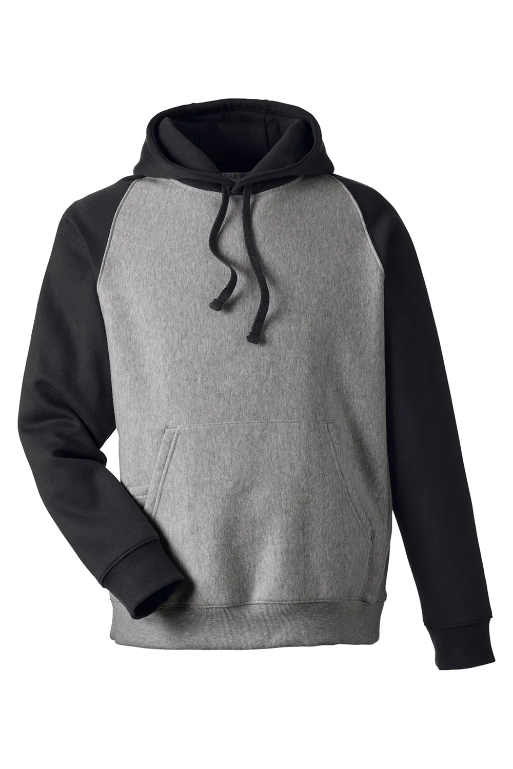 Team 365 Herren Zone HydroSport wasserabweisende Colorblock Kapuzenpullover Hoodie mit Beuteltasche - Heather Dunkelgrau/Schwarz