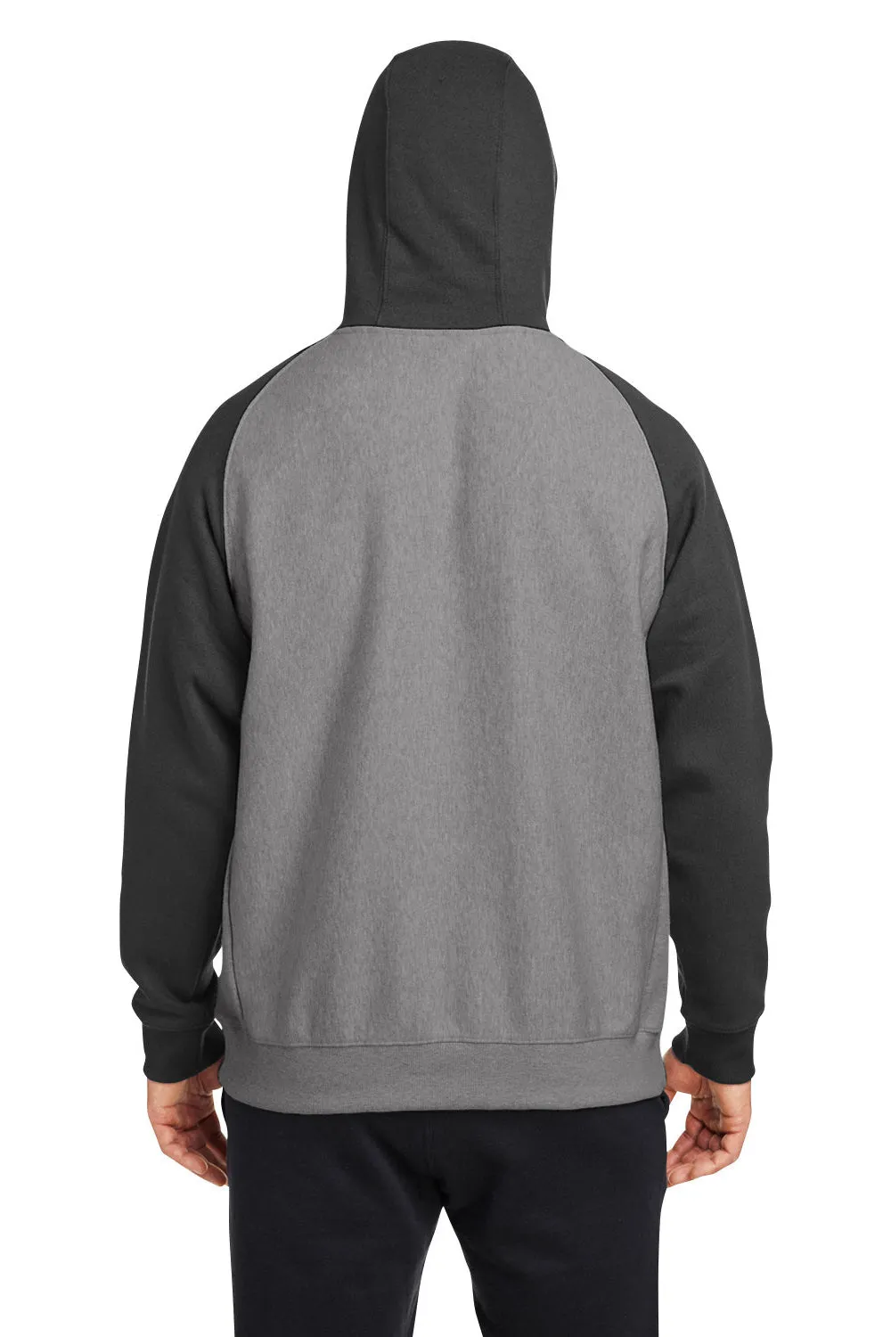 Team 365 Herren Zone HydroSport wasserabweisende Colorblock Kapuzenpullover Hoodie mit Beuteltasche - Heather Dunkelgrau/Schwarz
