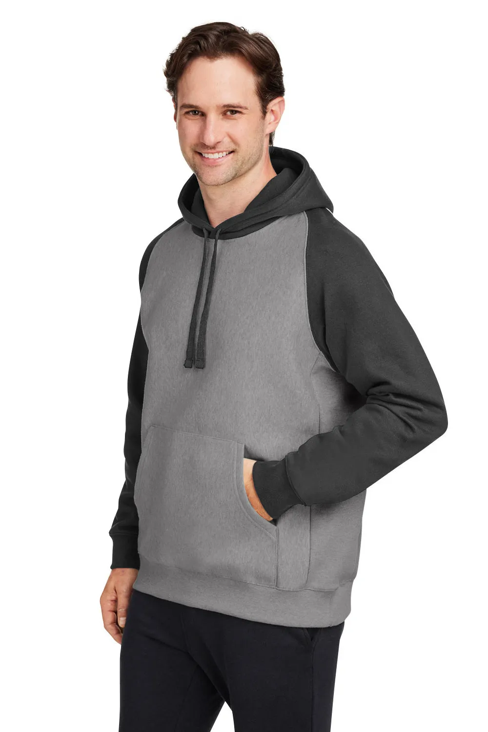 Team 365 Herren Zone HydroSport wasserabweisende Colorblock Kapuzenpullover Hoodie mit Beuteltasche - Heather Dunkelgrau/Schwarz