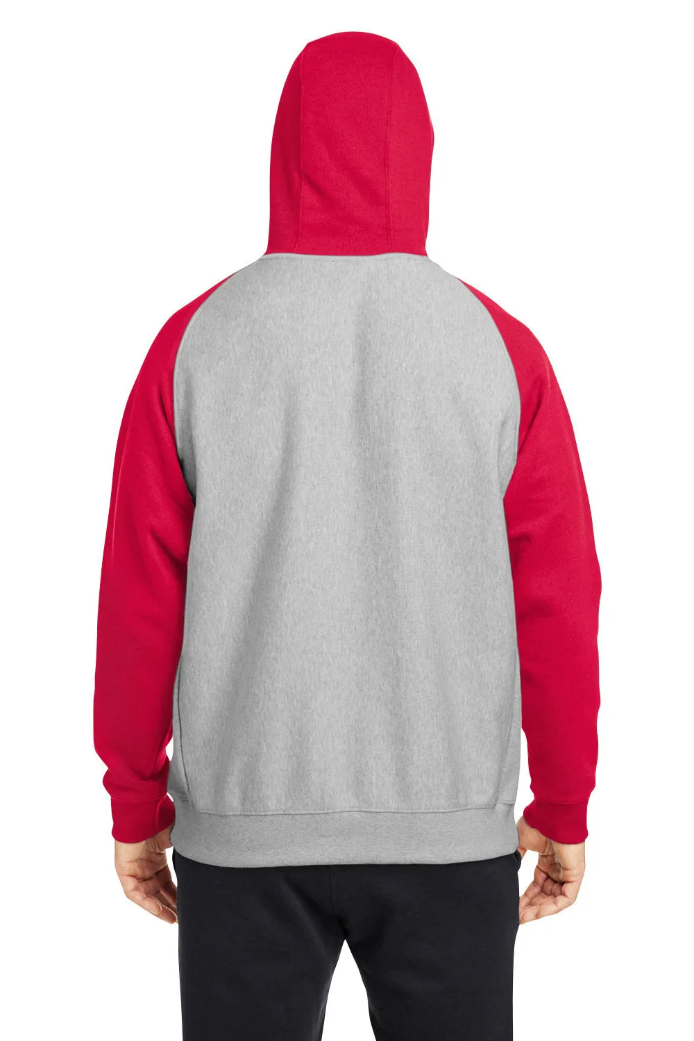 Team 365 Herren Zone HydroSport wasserabweisende Colorblock Kapuzenpullover Hoodie mit Kangaroo-Tasche - Heather Grau/Rot