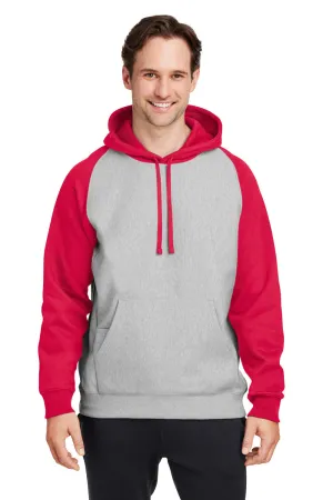 Team 365 Herren Zone HydroSport wasserabweisende Colorblock Kapuzenpullover Hoodie mit Kangaroo-Tasche - Heather Grau/Rot