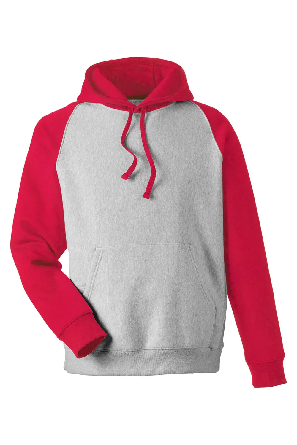 Team 365 Herren Zone HydroSport wasserabweisende Colorblock Kapuzenpullover Hoodie mit Kangaroo-Tasche - Heather Grau/Rot