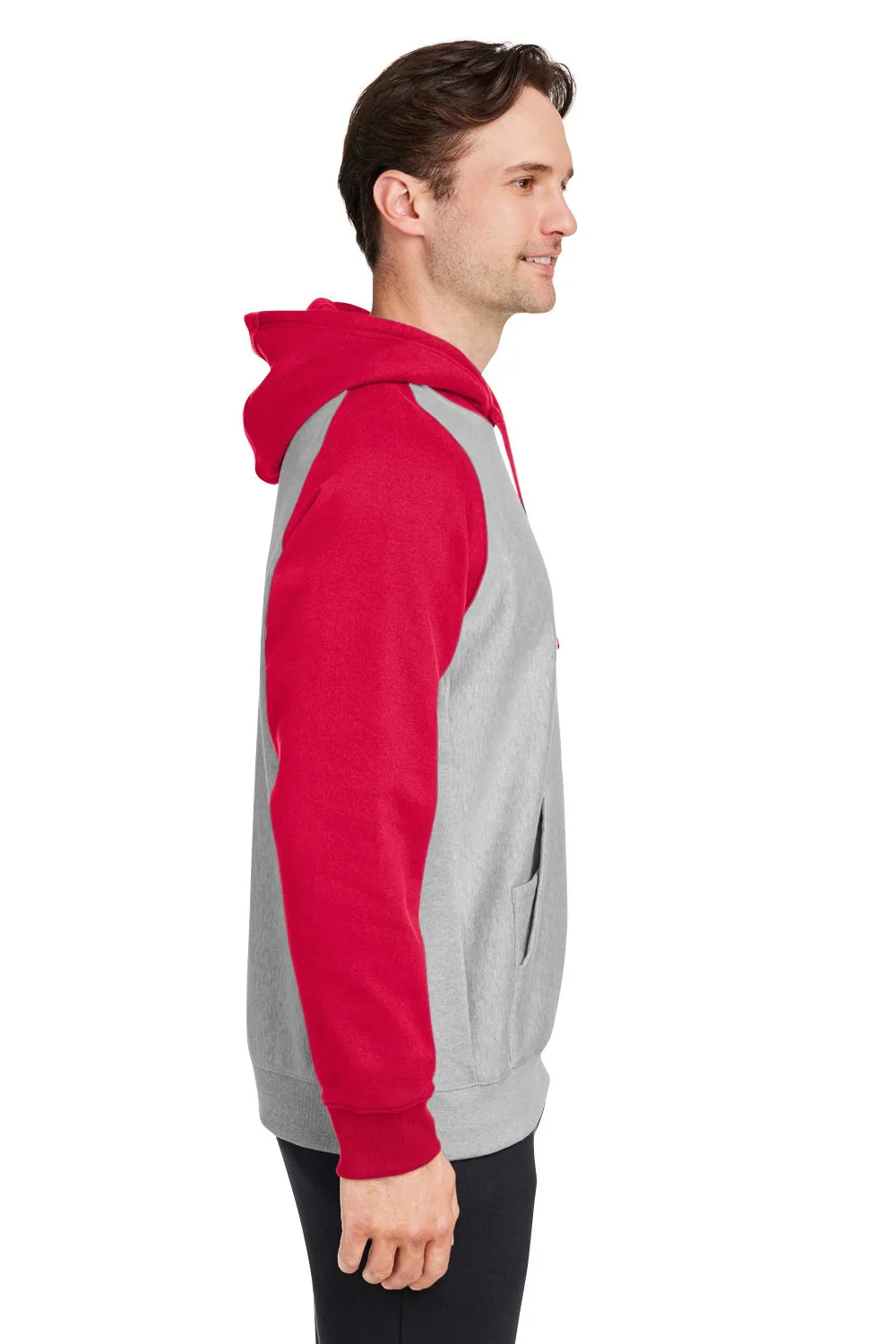Team 365 Herren Zone HydroSport wasserabweisende Colorblock Kapuzenpullover Hoodie mit Kangaroo-Tasche - Heather Grau/Rot
