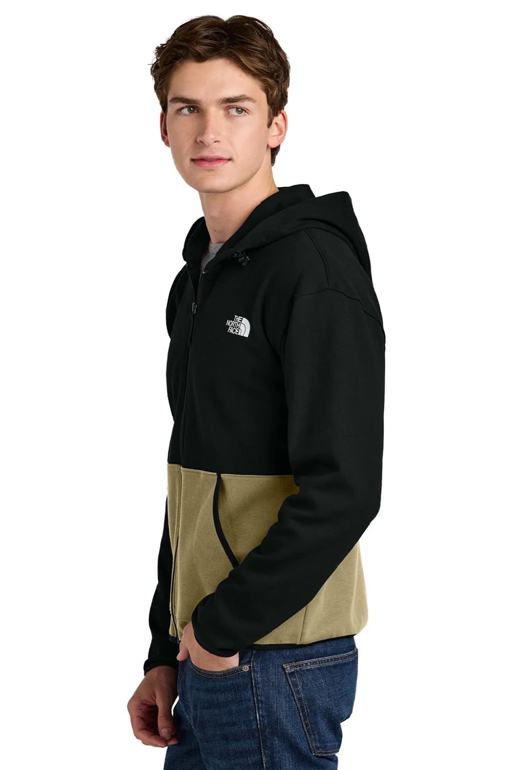 The North Face Herren Kapuzenpullover mit Reißverschluss und Taschen in Khaki Stone/Schwarz