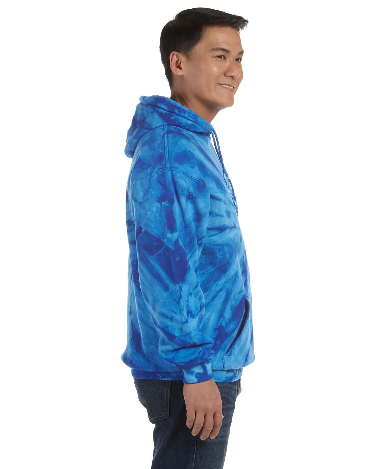 Männer Kapuzenpullover mit Tie-Dye-Muster und Kangaroo-Tasche - Königsblau