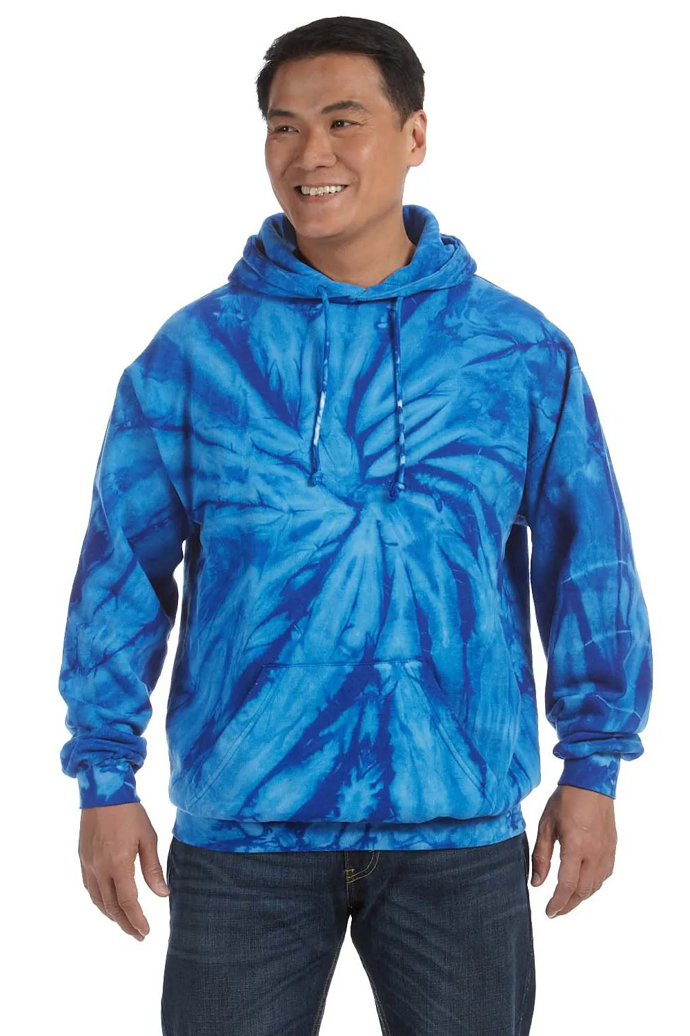 Männer Kapuzenpullover mit Tie-Dye-Muster und Kangaroo-Tasche - Königsblau