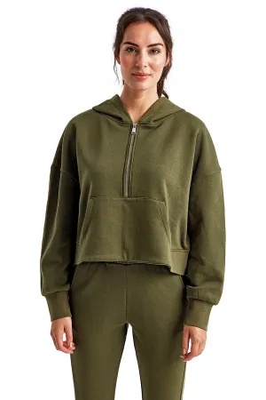 TriDri Damen Alice Kapuzenpullover mit 1/4 Reißverschluss und Kangaroo-Tasche - Olivgrün