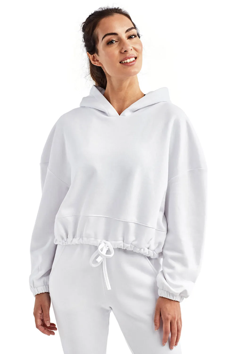 TriDri Damen Maria Cropped Kapuzenpullover Hoodie - Weiß