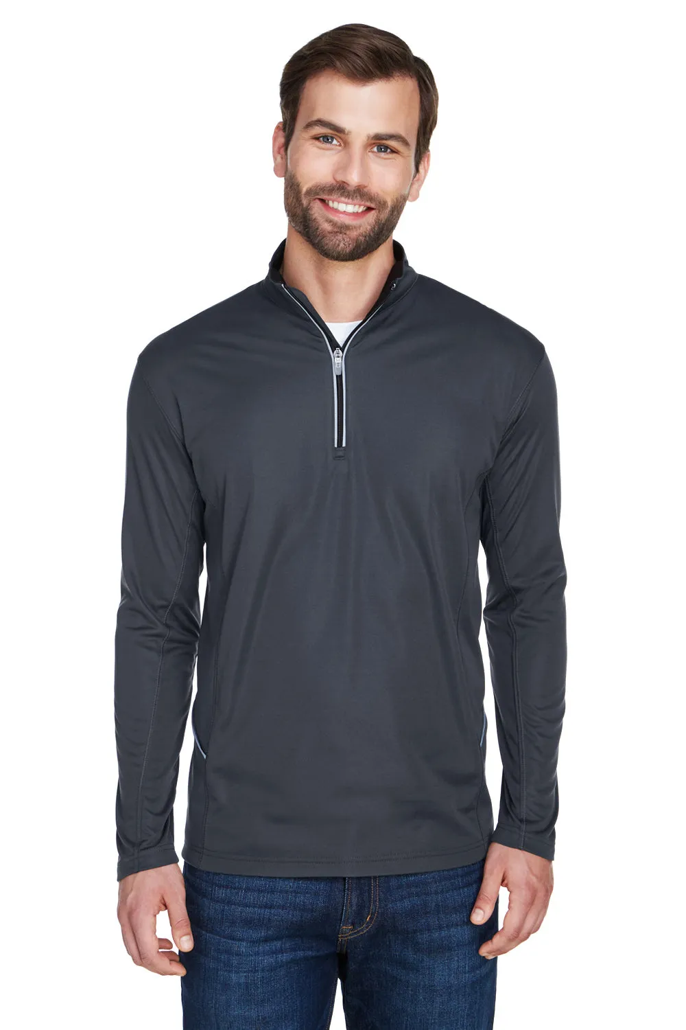 UltraClub Herren Cool & Dry Feuchtigkeitstransportierendes 1/4-Zip Sweatshirt mit Tasche - Schwarz