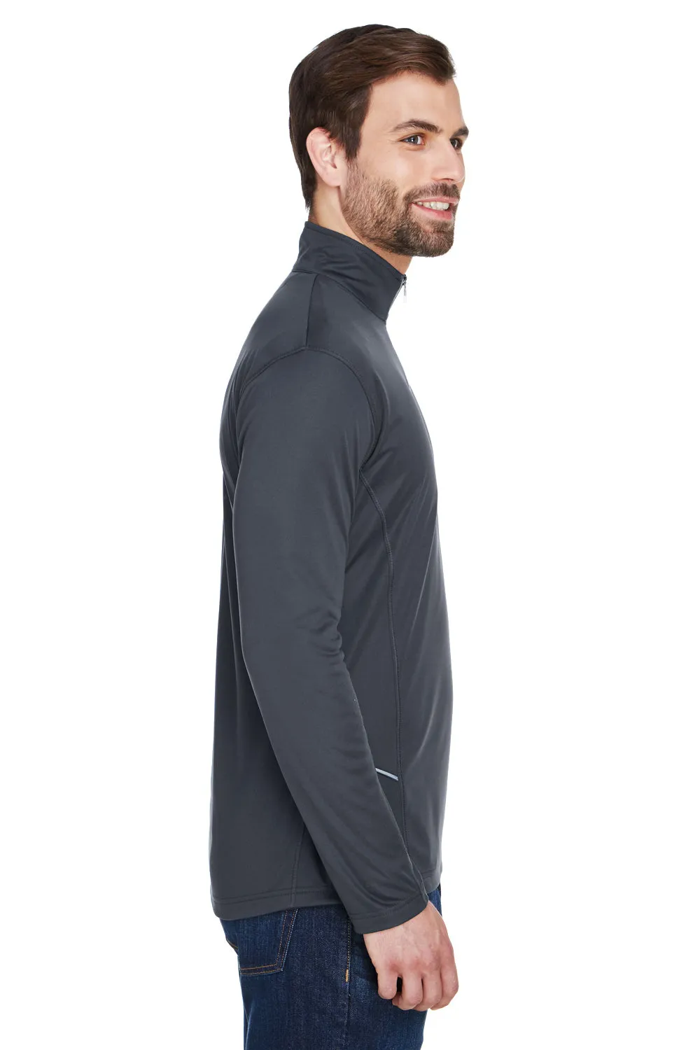 UltraClub Herren Cool & Dry Feuchtigkeitstransportierendes 1/4-Zip Sweatshirt mit Tasche - Schwarz
