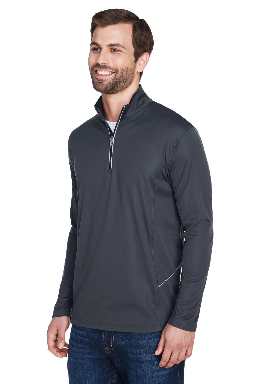 UltraClub Herren Cool & Dry Feuchtigkeitstransportierendes 1/4-Zip Sweatshirt mit Tasche - Schwarz