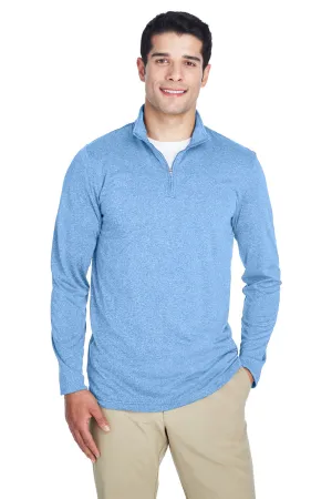 UltraClub Herren Heather Cool & Dry Performance Feuchtigkeitstransport 1/4-Zip Sweatshirt - Heather Columbia Blau