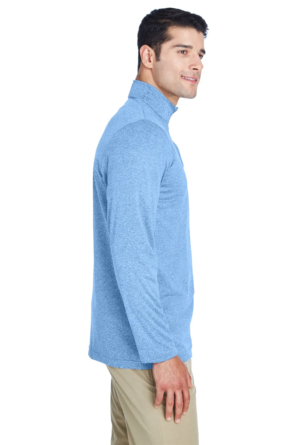 UltraClub Herren Heather Cool & Dry Performance Feuchtigkeitstransport 1/4-Zip Sweatshirt - Heather Columbia Blau