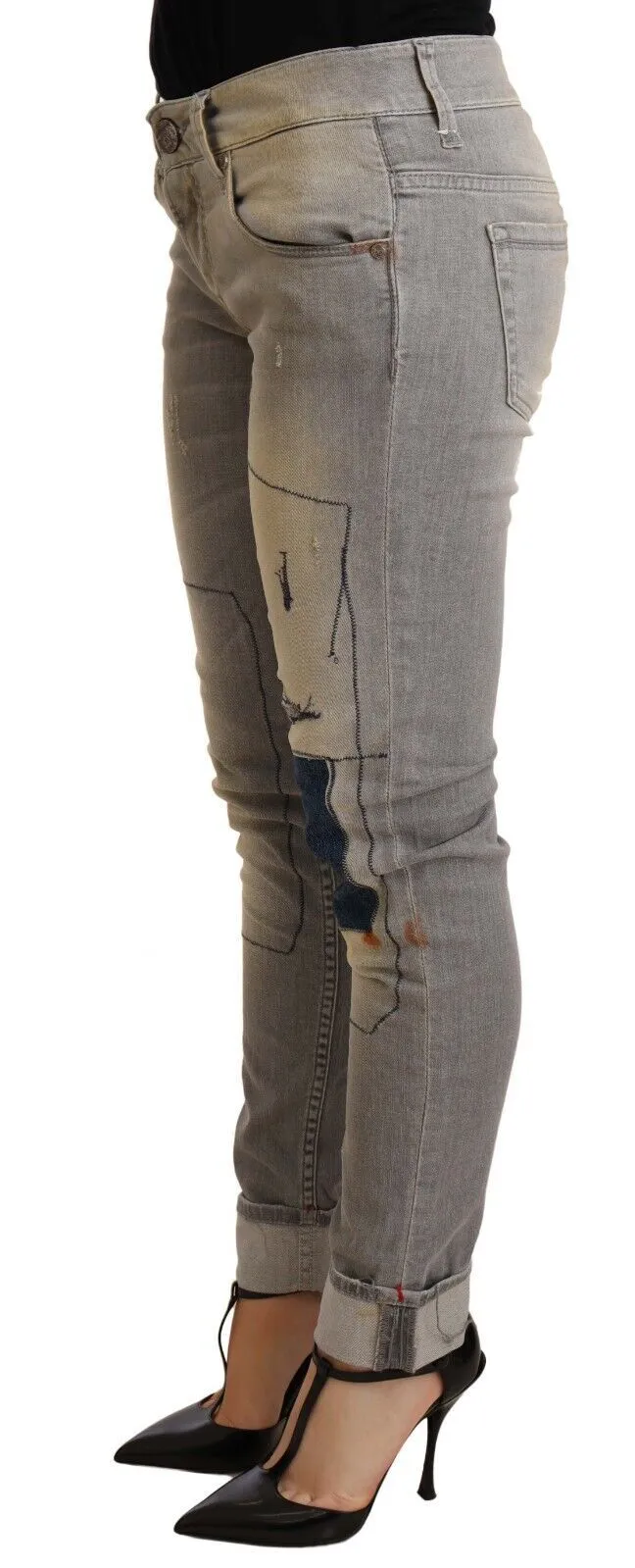 Acht Baumwoll-Slim Fit Damenhose mit umgeschlagenem Saum in Blau