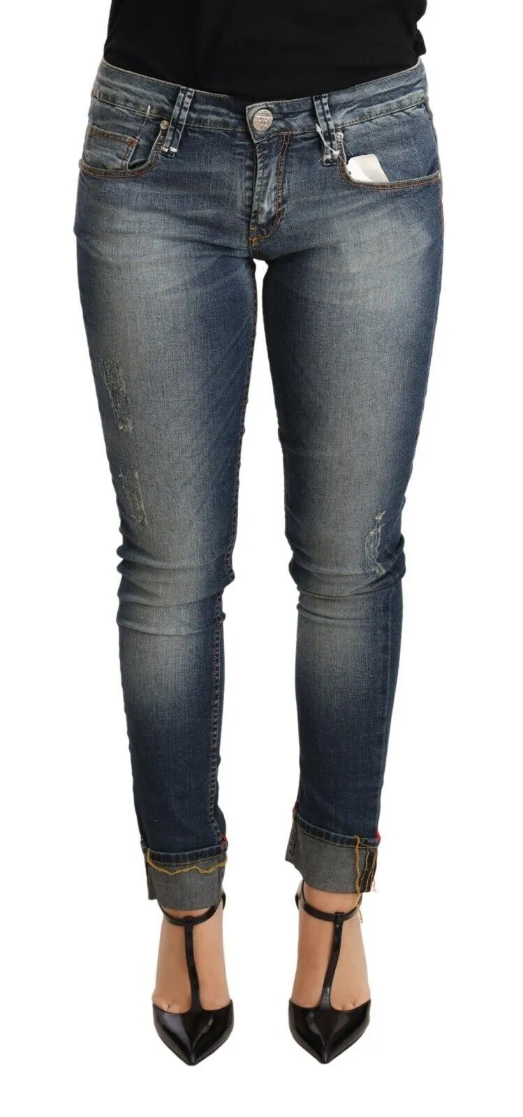 Acht Gewaschene Baumwolle Low Waist Skinny Damenhose Damenjeans